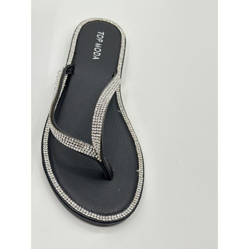 Top Moda Haiti-1 Womens Rhinestone Embellished Thong Sandals Black Size 7.5